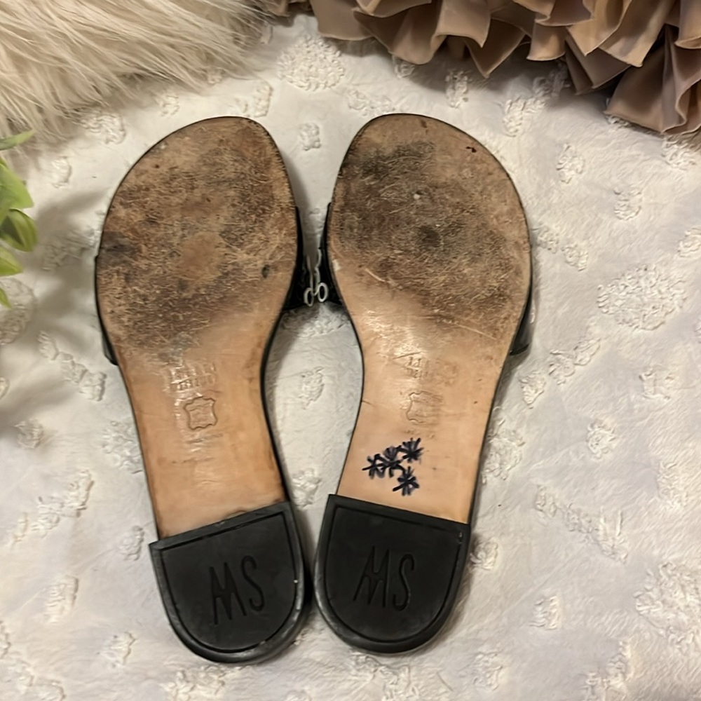 Stuart Weitzman Black Slide Sandals with Silver Circle Embellishments - Picture 9 of 14